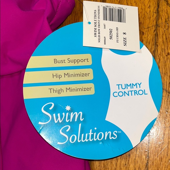 NWT Swim Solutions Tummy Control Fuchsia Swim Dress Size 8 - Picture 2 of 11